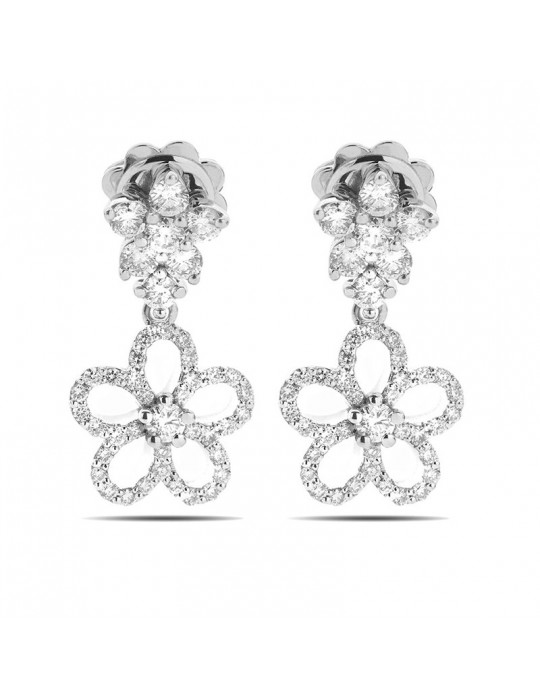 Orecchini Buonocore - Flowers in Oro Bianco 18 carati a Fiore con Diamanti Naturali 0,97 ct - 0