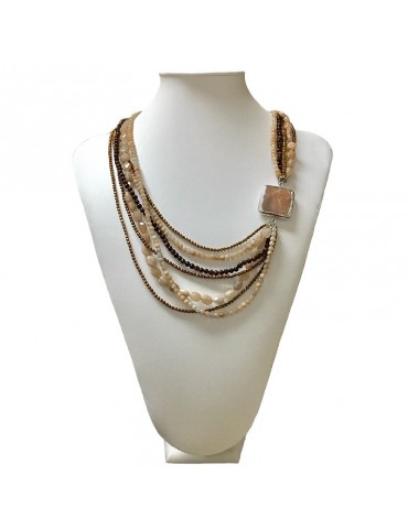 Collana Della Rovere-Multifilo-Ematite Dorata-Pietre di Luna-COLDR6229