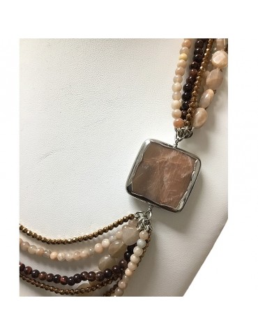 Collana Della Rovere-Multifilo-Ematite Dorata-Pietre di Luna-COLDR6229 2