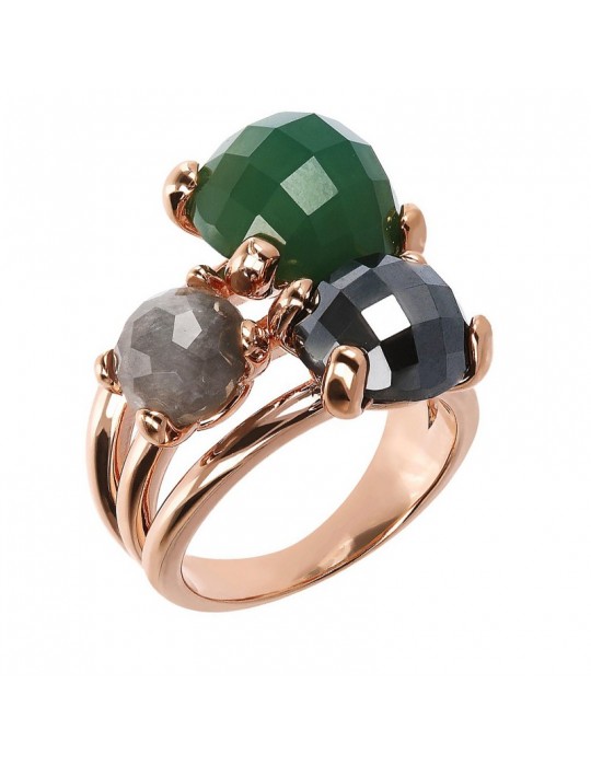 Bronzallure Women's Ring - Felicia Trilogy with Natural Colored Stones Size 14 - 0