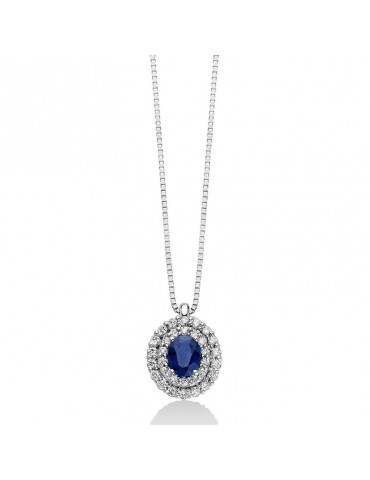 Miluna Woman Necklace - in 18k White Gold with Sapphire Pendant and Natural Diamonds - 0