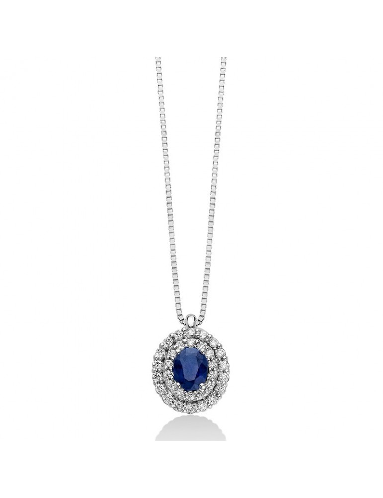 Miluna Woman Necklace - in 18k White Gold with Sapphire Pendant and Natural Diamonds - 0