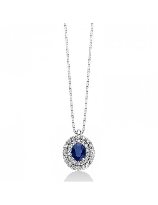 Collana Miluna - Oro Bianco 18 carati - Zaffiro - Diamanti - CLD4328
