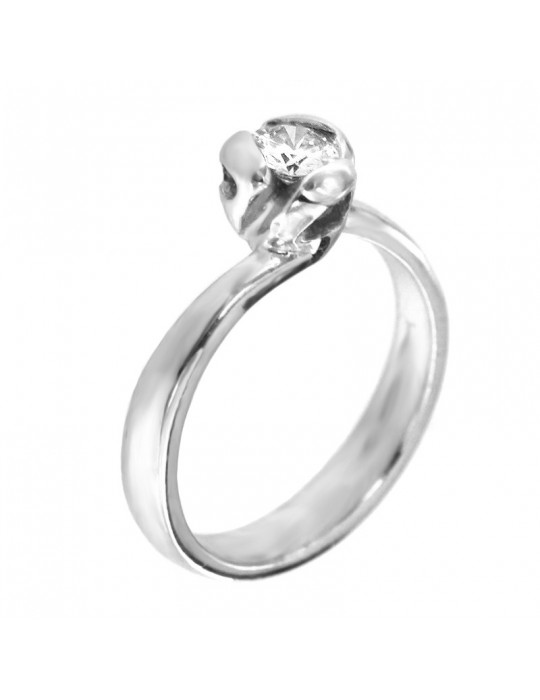 Anello Solitario Picca Donna - in Oro Bianco con Diamante - 0
