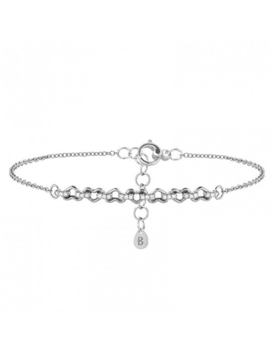 Buonocore Woman Bracelet - Classic in 18K White Gold with Hearts and White Diamonds 0.06 ct - 0