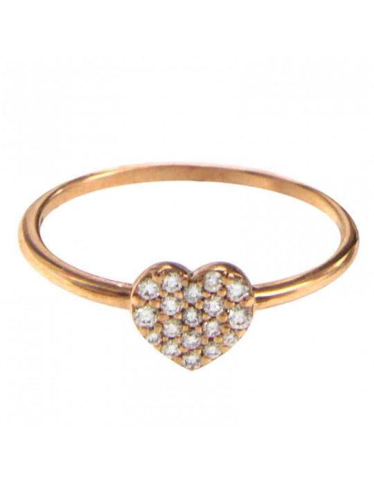 Buonocore Ring - Heart in 18K Rose Gold with Heart and White Diamonds 0.14 ct - 0
