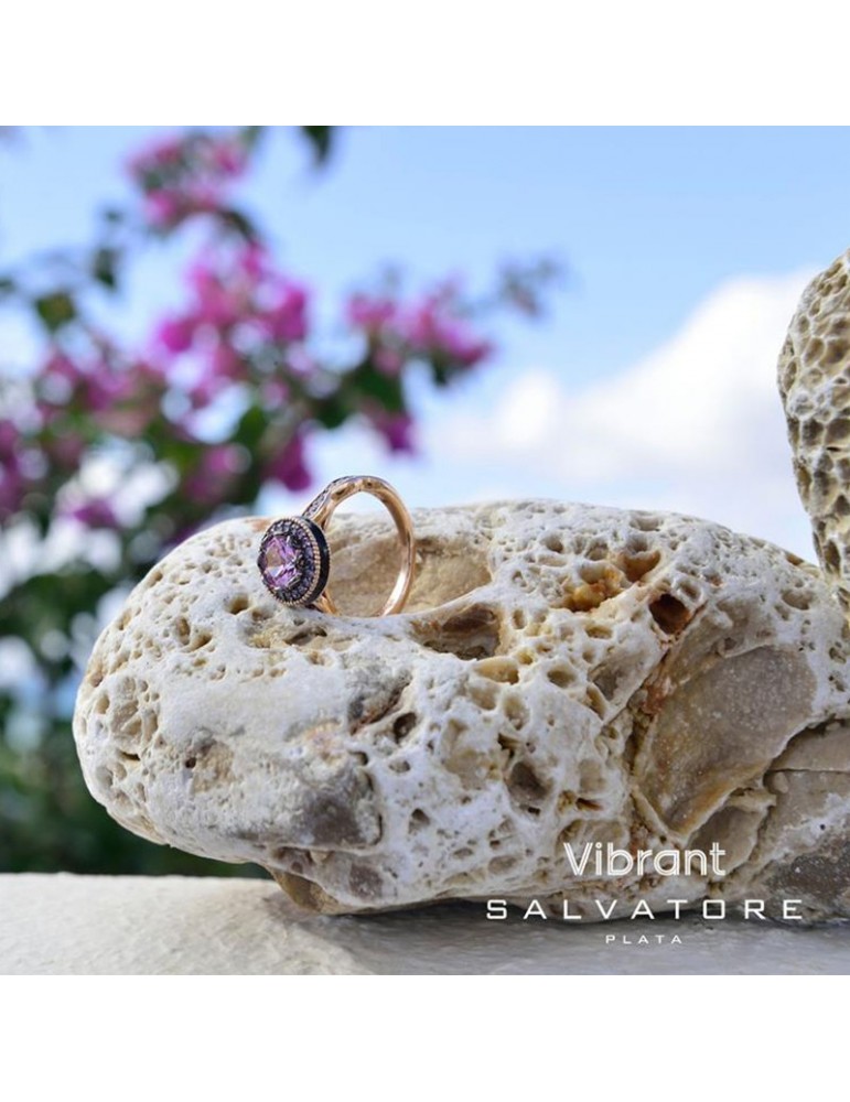 Anello Salvatore Plata - Vibrant - Argento 925% Rose - Zirconi Rosa - Lavanda - Misura 16 - 136S0298