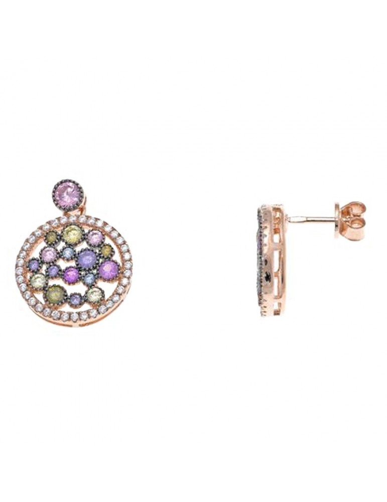 Salvatore Plata Earrings - Vibrant in 925% Silver Round Rose Gold with Multicolor Zircons - 0