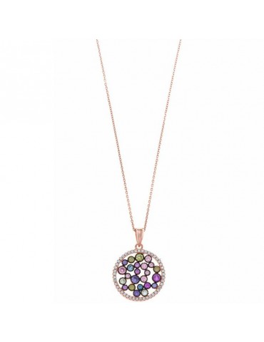 Salvatore Plata Necklace - Vibrant in 925% Rose Gold Silver with Pendant and Multicolor Zircons - 0