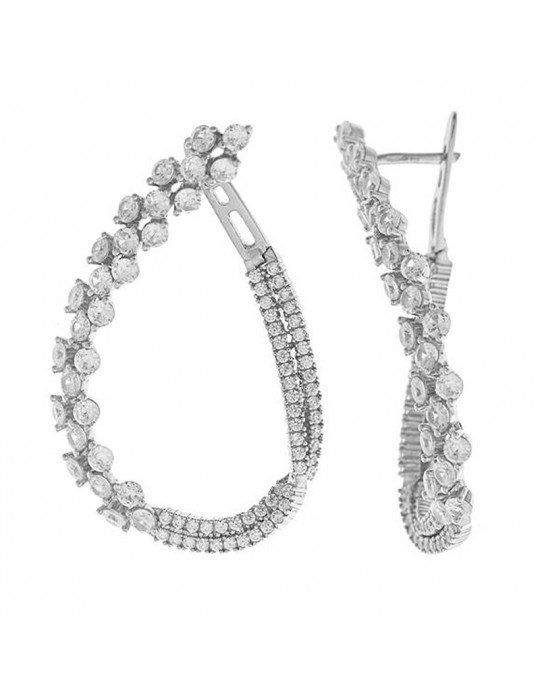 Salvatore Plata - Wedding Open Drop Earrings in 925% Silver with White Zircons - 0