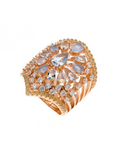 Salvatore Plata - Afternoon Band Ring in 925% Rosé Silver with White Crystals - Size 14 - 0