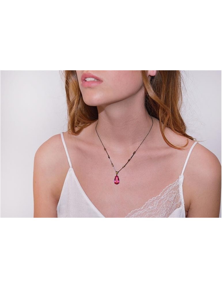 Salvatore Plata Necklace - Genuine in 925% Silver Rose Gold with Synthetic Ruby Pendant - 0