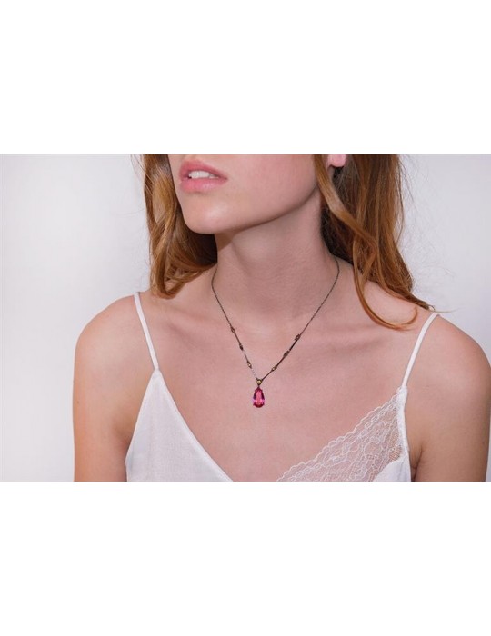 Salvatore Plata Necklace - Genuine in 925% Silver Rose Gold with Synthetic Ruby Pendant - 0