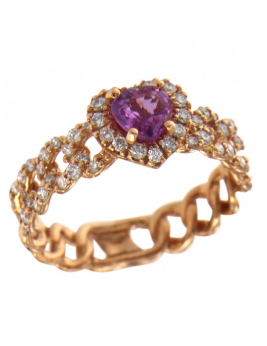 Buonocore Ring - Noon Groumette in 18K Rose Gold Heart with White Diamonds and Pink Sapphire 0.55 ct - 0