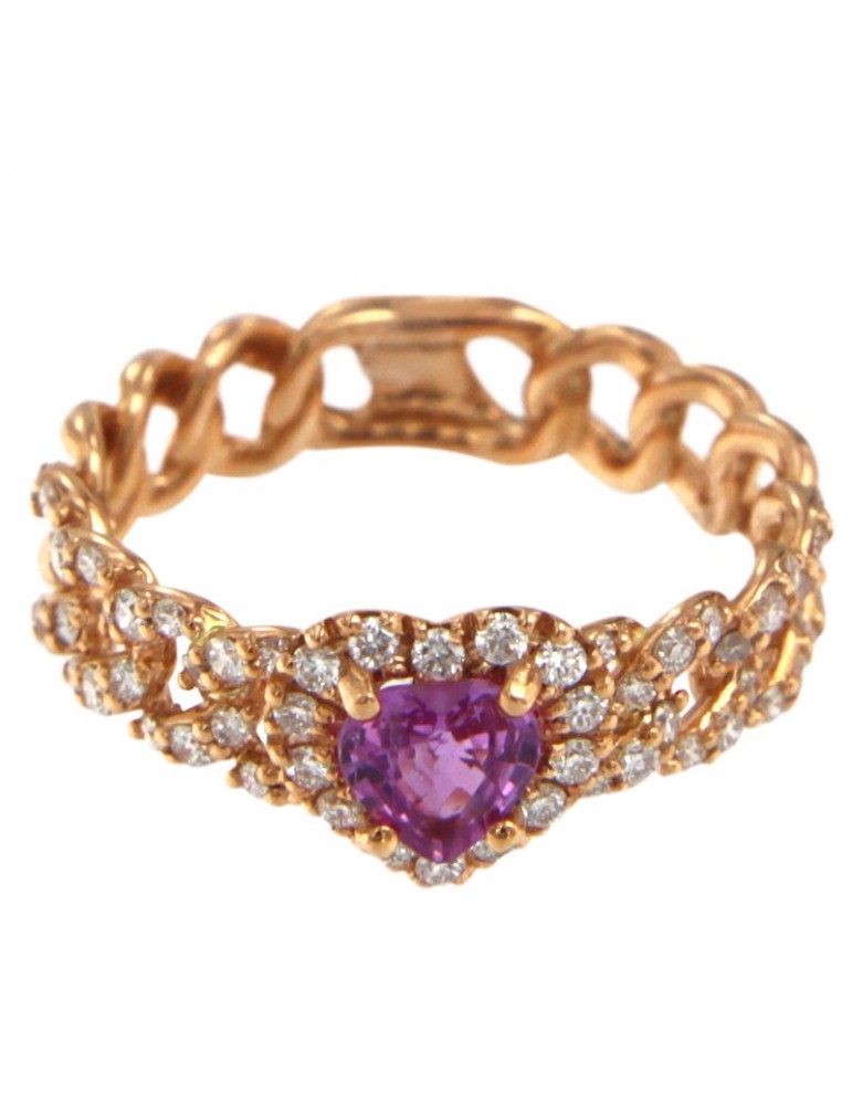 Buonocore Ring - Noon Groumette in 18K Rose Gold Heart with White Diamonds and Pink Sapphire 0.55 ct - 0