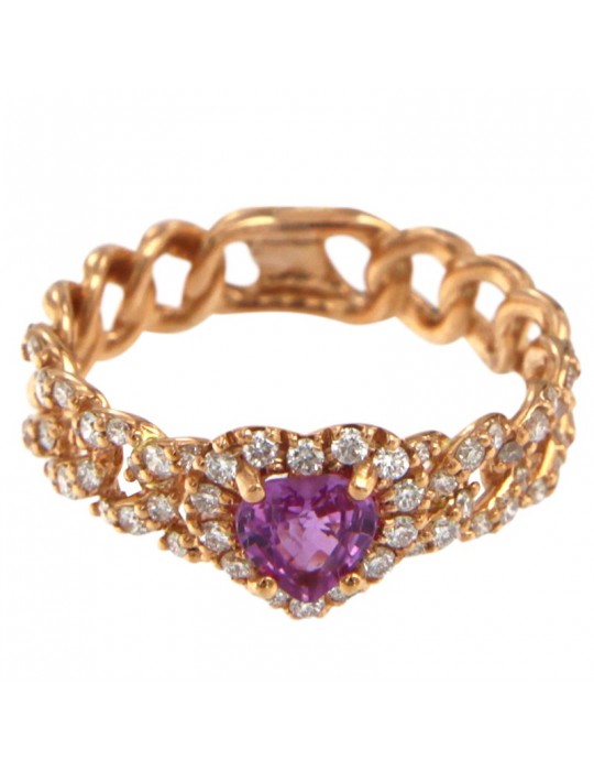 Buonocore Ring - Noon Groumette in 18K Rose Gold Heart with White Diamonds and Pink Sapphire 0.55 ct - 0