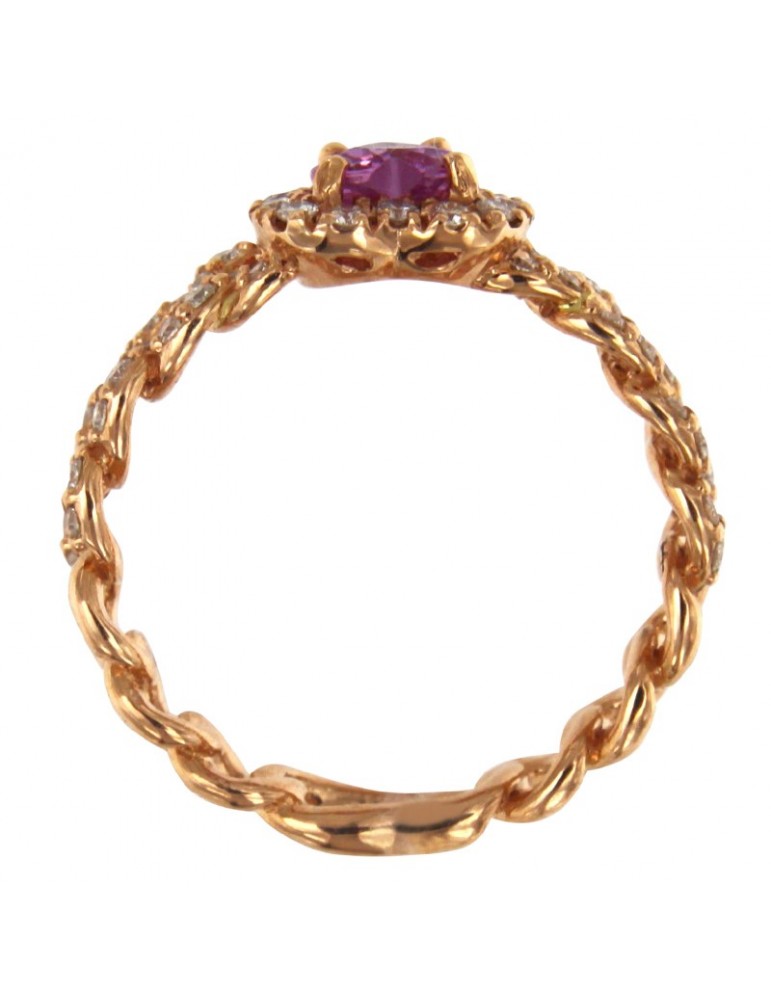 Buonocore Ring - Noon Groumette in 18K Rose Gold Heart with White Diamonds and Pink Sapphire 0.55 ct - 0