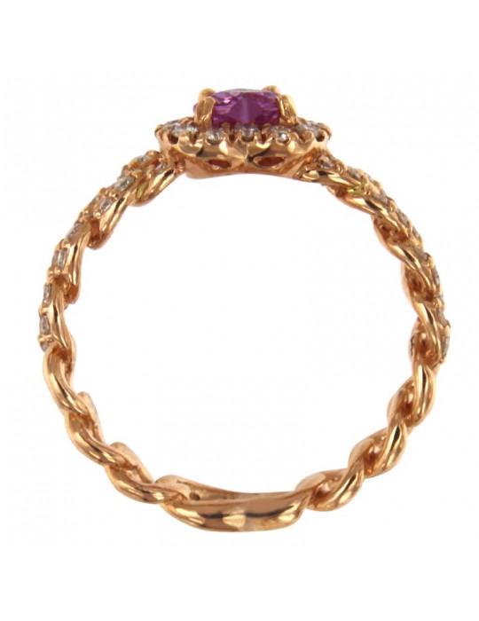 Buonocore Ring - Noon Groumette in 18K Rose Gold Heart with White Diamonds and Pink Sapphire 0.55 ct - 0