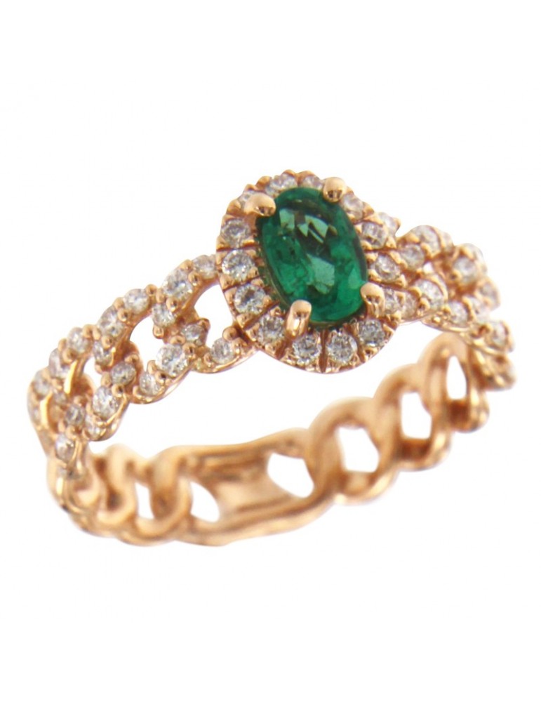 Buonocore Ring - Noon Groumette in 18K Rose Gold with White Diamonds and 0.41 ct Emerald - 0