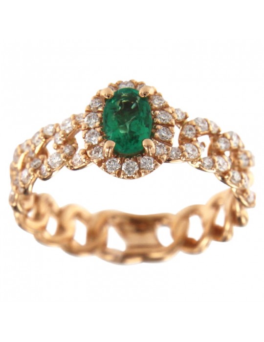Buonocore Ring - Noon Groumette in 18K Rose Gold with White Diamonds and 0.41 ct Emerald - 0