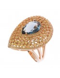 Salvatore Plata Ring - Afternoon in 925% Rose Gold Silver with Yellow Zircons and Green Water Stone - Size 14 - 0