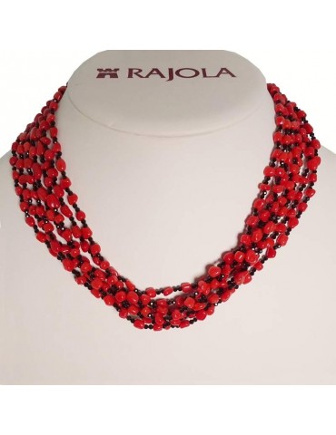 Collana Rajola - Bollicine-Multifilo-Corallo Rosso-Pietre Nere-5432049