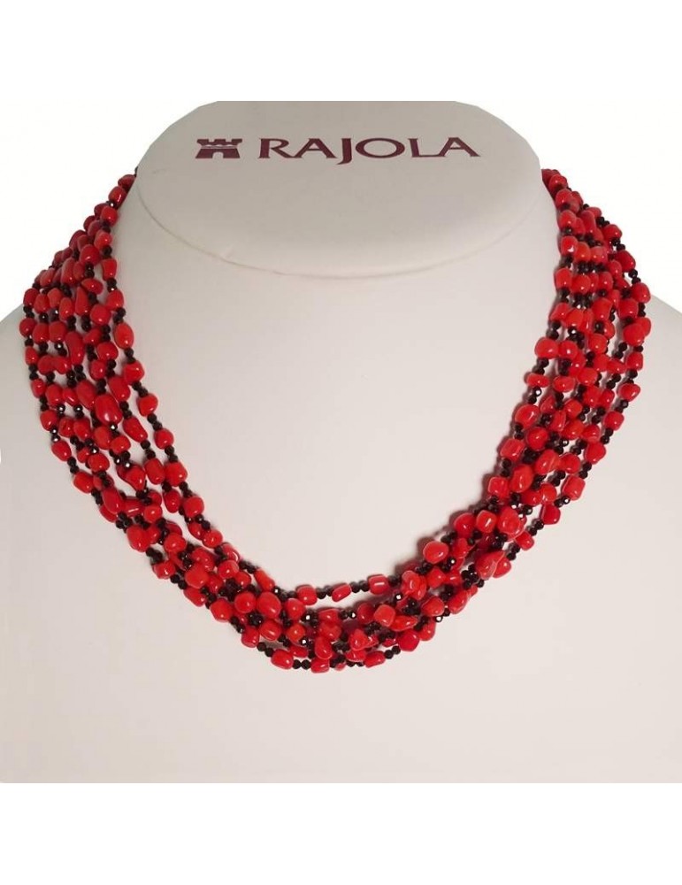 Collana Rajola - Bollicine-Multifilo-Corallo Rosso-Pietre Nere-5432049