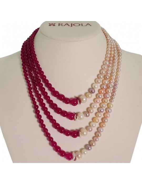 Rajola Women's Necklace - Multi-strand Fairy Tale with Bordeaux Jade and Multicolor Pearls - 0