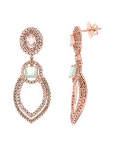 Salvatore Plata Earrings - Afternoon in 925% Silver Rose Gold Leaf with Cubic Zirconia - 0 2