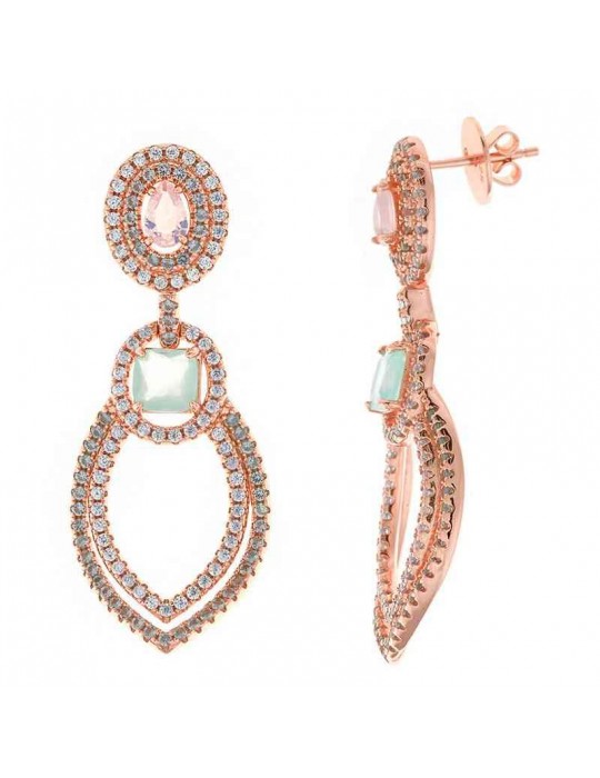 Salvatore Plata Earrings - Afternoon in 925% Silver Rose Gold Leaf with Cubic Zirconia - 0
