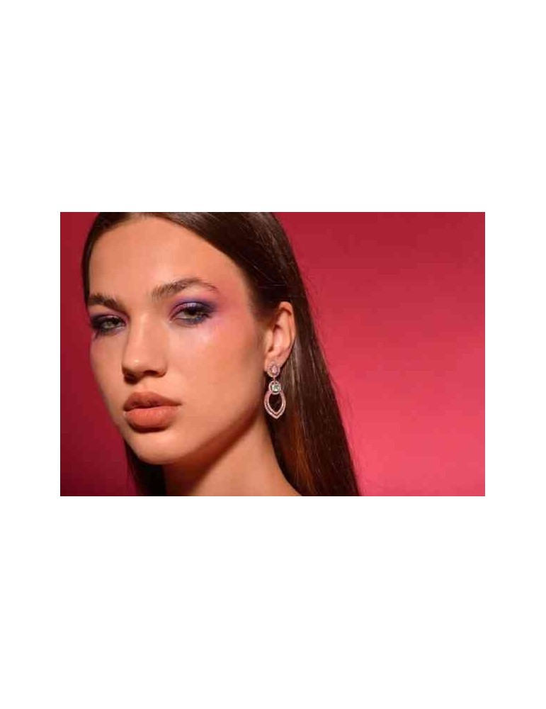 Salvatore Plata Earrings - Afternoon in 925% Silver Rose Gold Leaf with Cubic Zirconia - 0