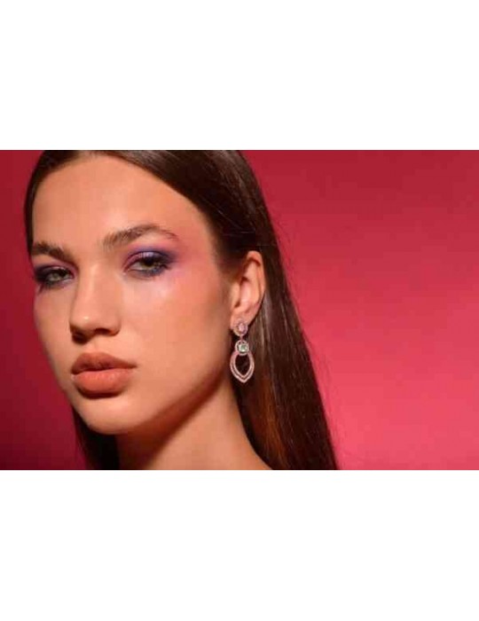 Salvatore Plata Earrings - Afternoon in 925% Silver Rose Gold Leaf with Cubic Zirconia - 0