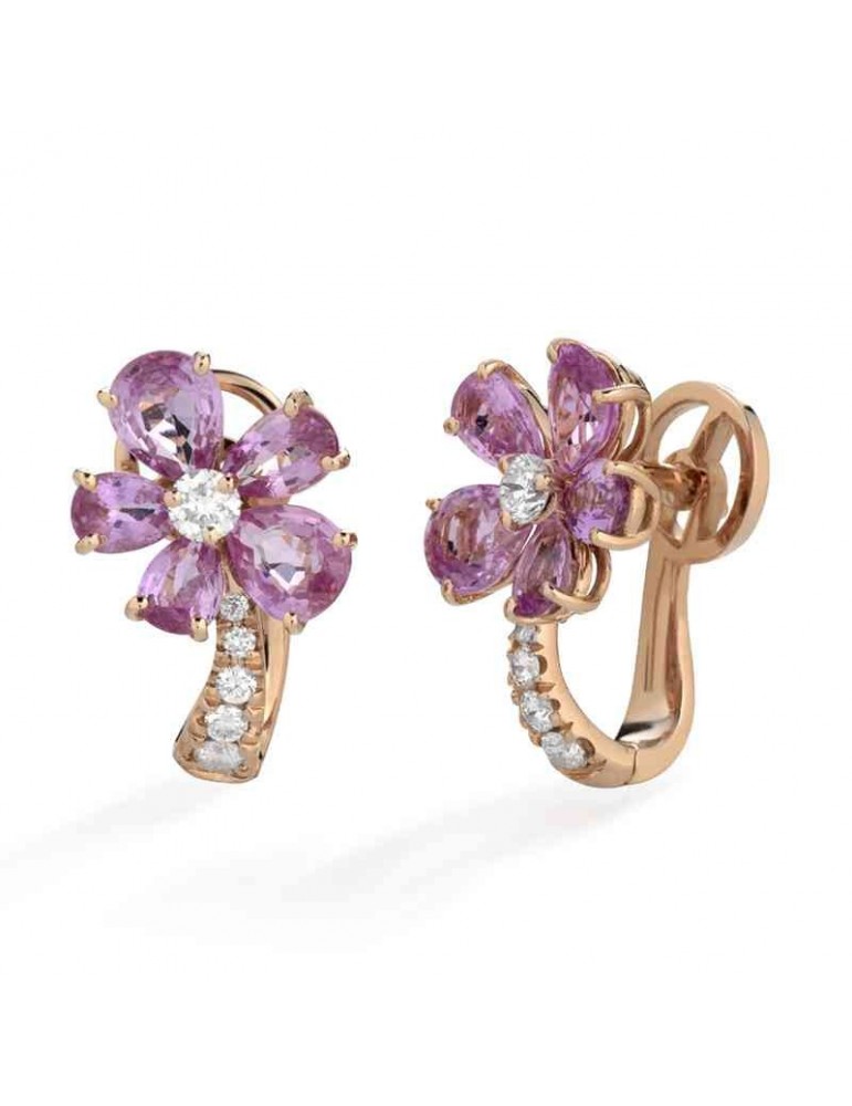 Orecchini Buonocore - Flowers - Oro Rosa - Fiore - Diamanti - Zaffiri Rosa - 1175O02MP