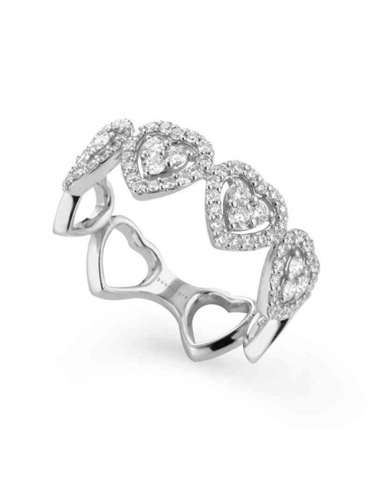 Buonocore Woman's Ring - Heart in 18K White Gold with Hearts and Natural Diamonds 0.68 ct - 0
