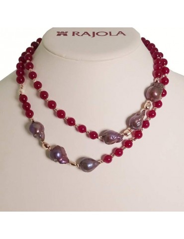 Rajola Necklace - Vita - Bordeaux Red Jade - Purple Pearls - 5465833C