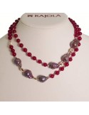 Rajola Necklace - Vita - Bordeaux Red Jade - Purple Pearls - 5465833C
