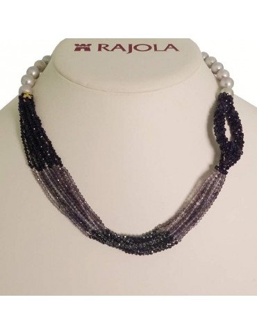Rajola Necklace - Galileo - Multistrand-Grey Pearls-Purple Stones-5441322