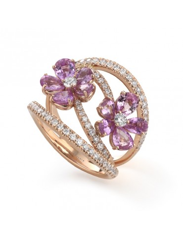 Anello Buonocore - Flowers - Oro Rosa - Diamanti - Zaffiri Rosa - 1175A02MP