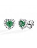 Buonocore - Classic 18K White Gold Heart Earrings with Natural Diamonds and Emeralds - 0