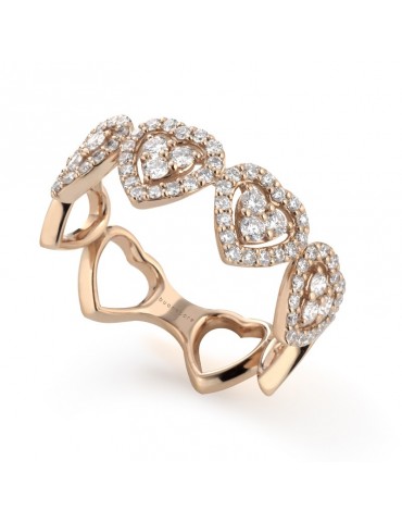 Anello Buonocore Donna - Oro Rosa 18 Carati - Cuori - Diamanti - 1201A01DP