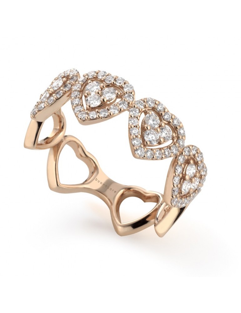 Anello Buonocore Donna - Oro Rosa 18 Carati - Cuori - Diamanti - 1201A01DP