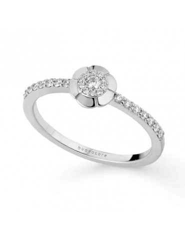 Buonocore Woman's Ring - Flowers in 18K White Gold with Natural Diamonds 0.20 ct - 0