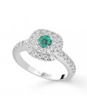 Buonocore - Classic Ring in 18K White Gold with White Diamonds and 0.18 ct Emerald - 0
