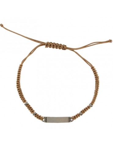 Rue Des Mille Unisex Bracelet - Tangle in Brown Fabric with Rondelle and Central Bar - 0