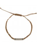 Rue Des Mille Unisex Bracelet - Tangle in Brown Fabric with Rondelle and Central Bar - 0
