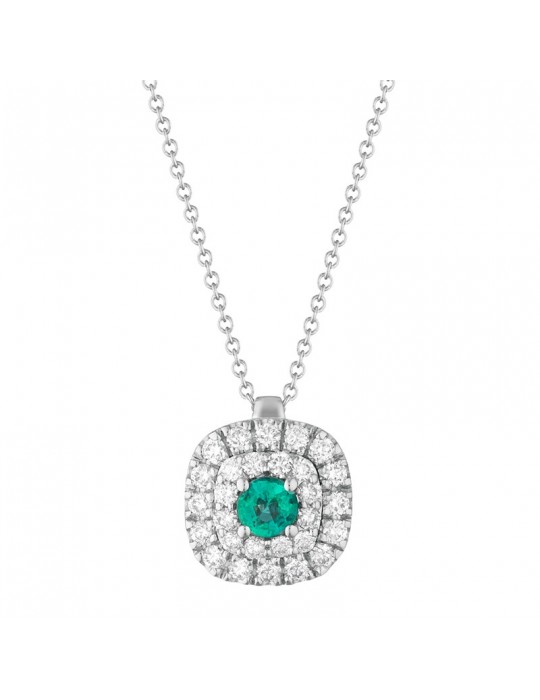 Buonocore necklace - Classic in 18K White Gold with White Diamonds and 0.18 ct Emerald - 0