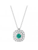 Buonocore necklace - Classic in 18K White Gold with White Diamonds and 0.18 ct Emerald - 0