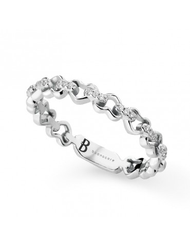 Buonocore Woman's Ring - Heart in 18K White Gold with Hearts and Natural Diamonds 0.05 ct - 0