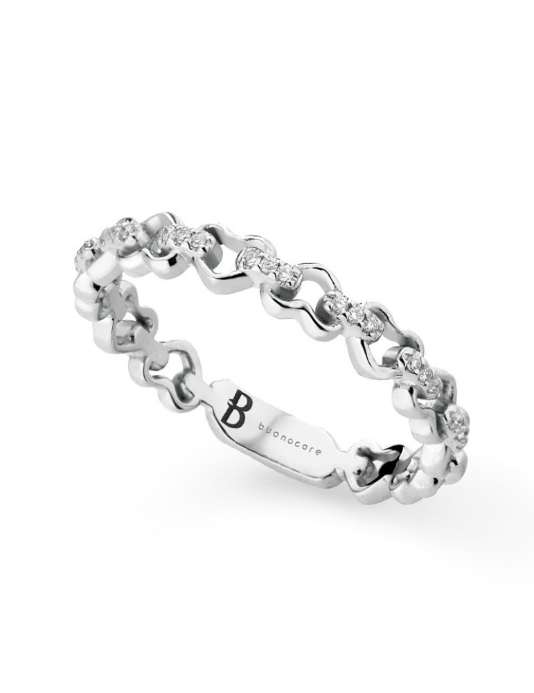 Buonocore Woman's Ring - Heart in 18K White Gold with Hearts and Natural Diamonds 0.05 ct - 0