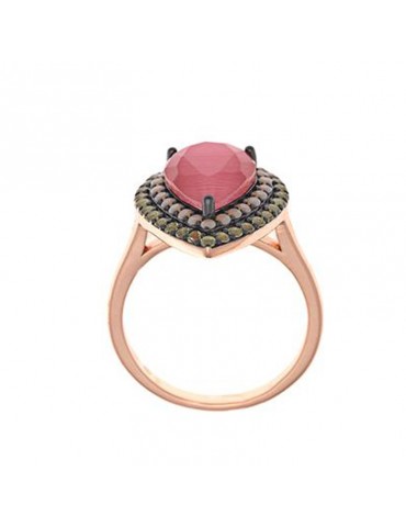 Salvatore Plata Ring - Genuine in 925% Rose Gold Silver with Pink Crystal and Green Zircons - Size 14 - 0